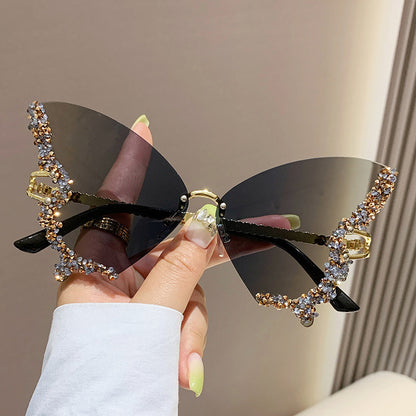 Luxury Diamond Butterfly Sunglasses Y2K Vintage Rimless Oversized Sun Glasses - 16th Avenue