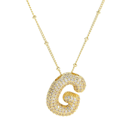 Brass Zircon Bubble Balloon Letter Pendant Necklace For Women - 16th Avenue
