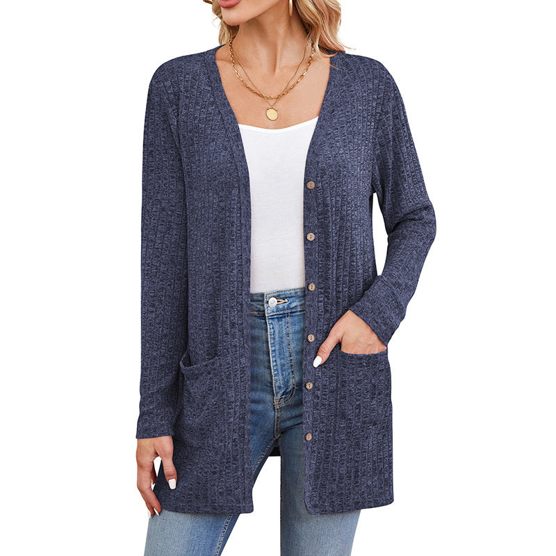 Women's Sunken Stripe Solid Color Long Sleeve Fall Sweater