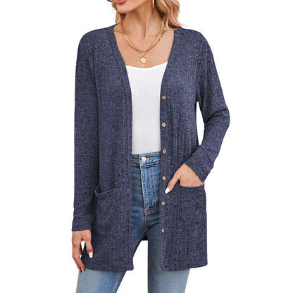 Women's Sunken Stripe Solid Color Long Sleeve Fall Sweater