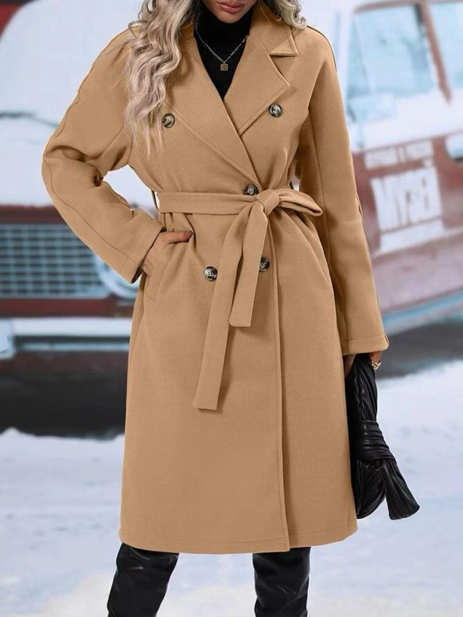 Fashion Lapel Double-breasted Trench Coat With Belt