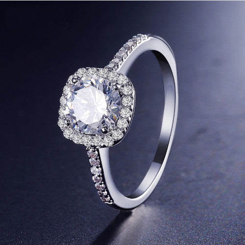 Silver Color Jewelry Luxury Rings Engagement Square Bague Cubic Zirconia