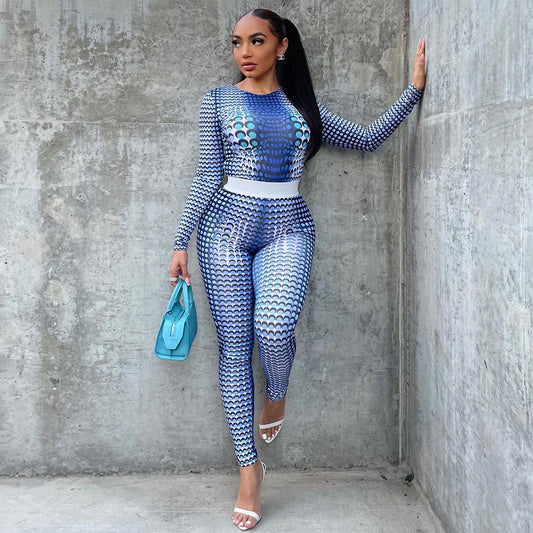 Fashion Skinny Athleisure Printed Two Piece Set