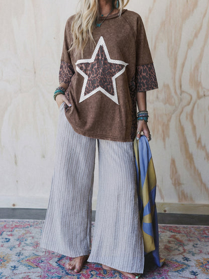 16th Avenue Five-pointed Star Leopard Print Old T-shirt - Women's Clothing
