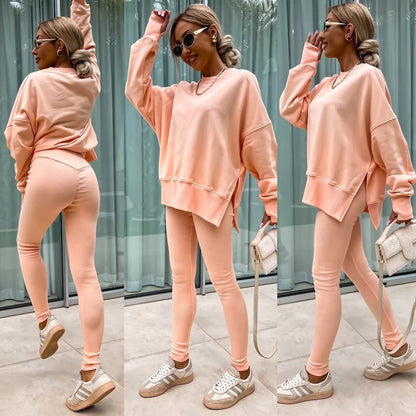 Casual Loose Long Sleeve Crew Neck Sweater Suit - 16th Avenue