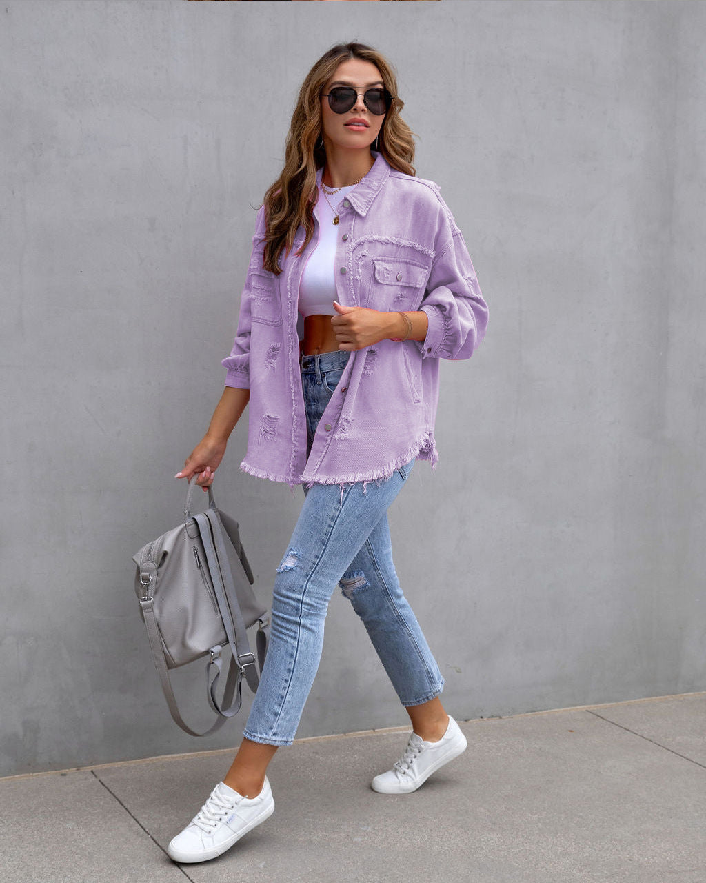 Fashion Ripped Jacket Spring Casual Top