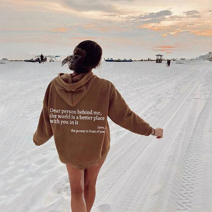 Dear Person Behind Me Letter Printed Trendy Drawstring Hoodie