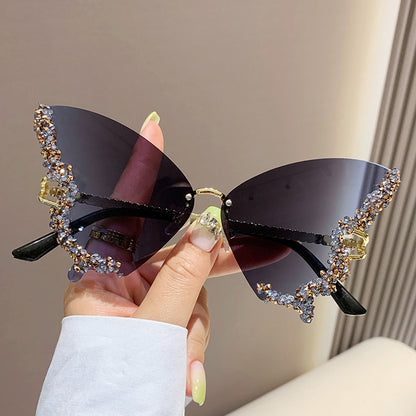 Luxury Diamond Butterfly Sunglasses Y2K Vintage Rimless Oversized Sun Glasses - 16th Avenue