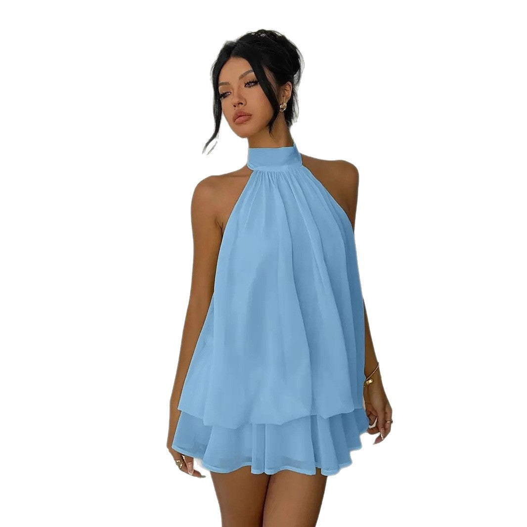 16th Avenue Halter Neck Backless Tie Waist Dress - Women's Clothing