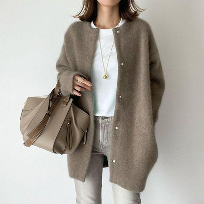 Loose Round Neck Single Breasted Cardigan Fashion Solid Color Coat Jacket - 16th Avenue