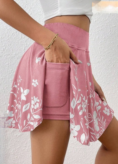 Minimalist Flower Printed Skort With Pockets - 16th Avenue