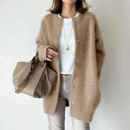 Loose Round Neck Single Breasted Cardigan Fashion Solid Color Coat Jacket - 16th Avenue
