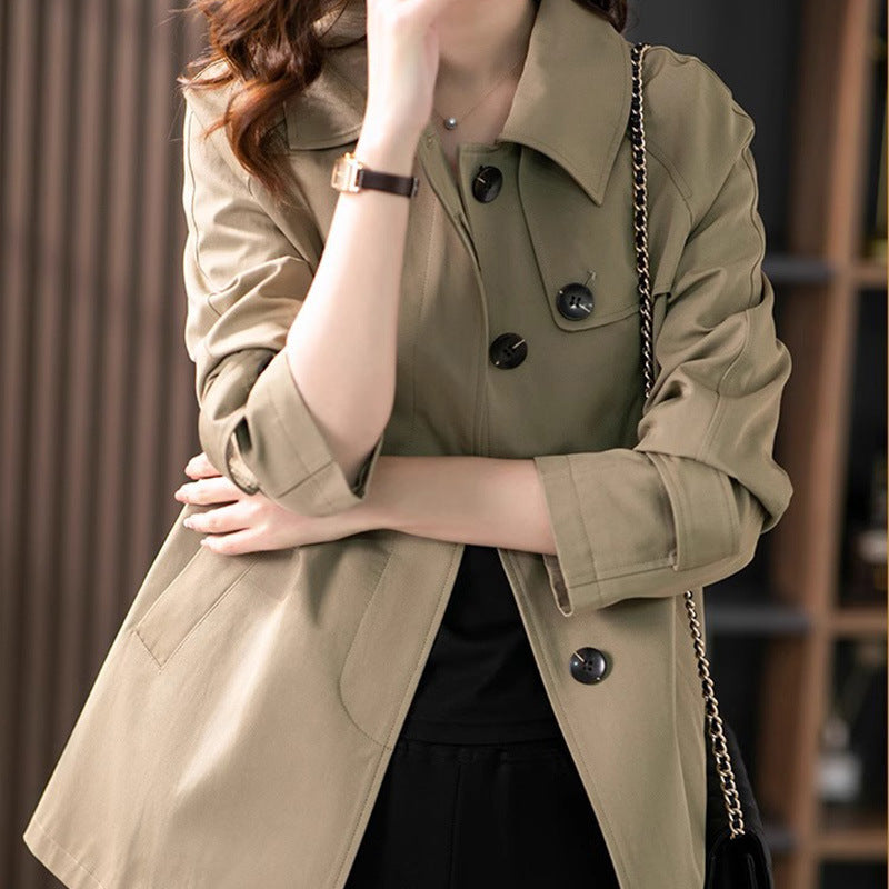 British Style Women's Short Textured Spring And Autumn Trench Coat