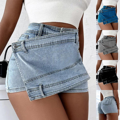 Women's Denim Shorts Y2k Vintage with Overlap Waist - 16th Avenue