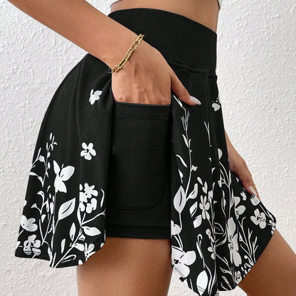 Minimalist Flower Printed Skort With Pockets - 16th Avenue