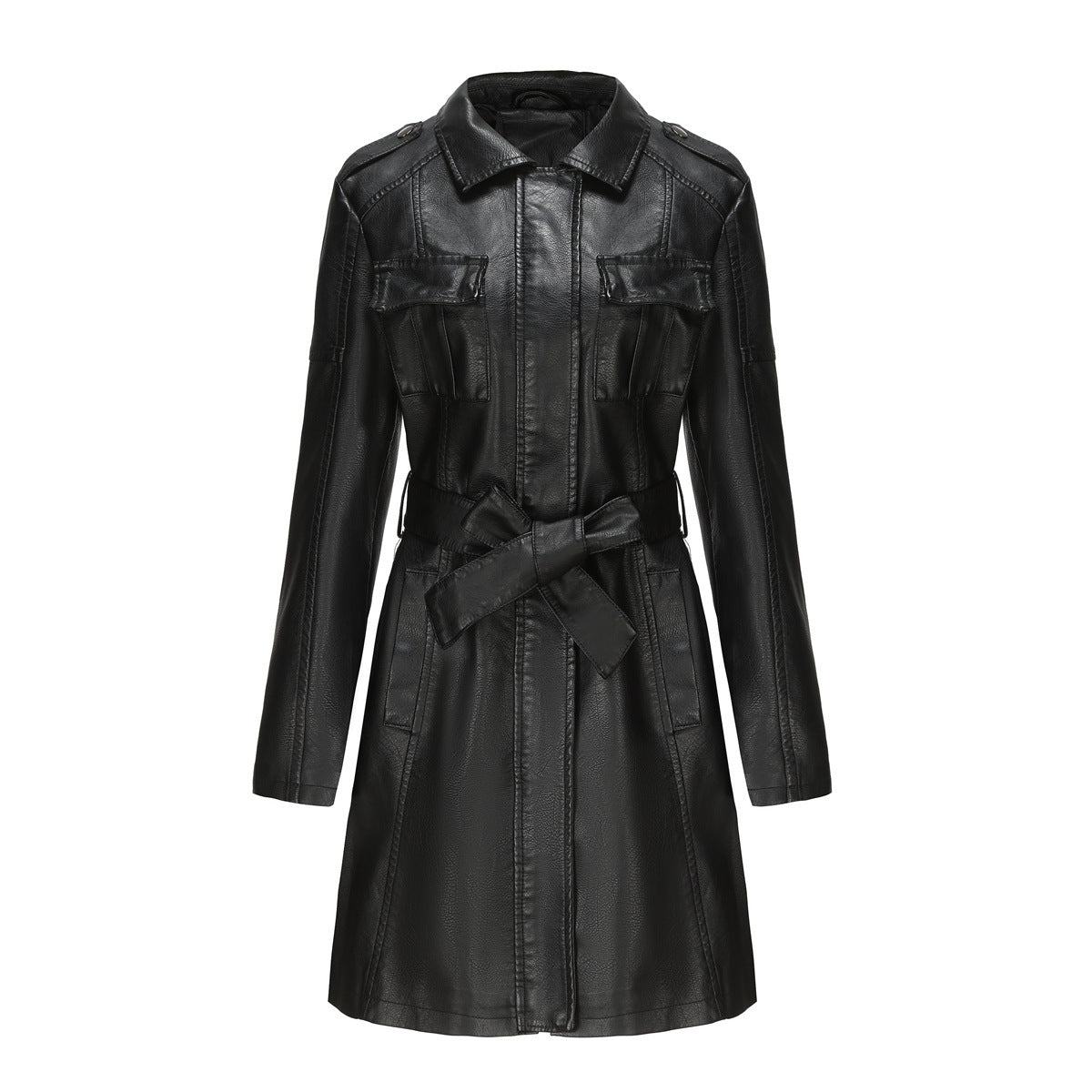 New European And American-style Mid-length Leather Coat