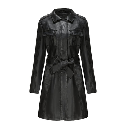 New European And American-style Mid-length Leather Coat