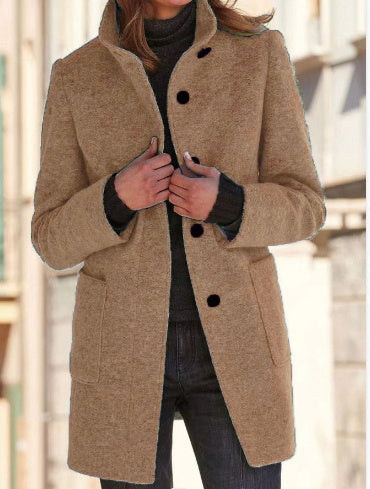Women's Stand Collar Woolen Fall Winter Coat