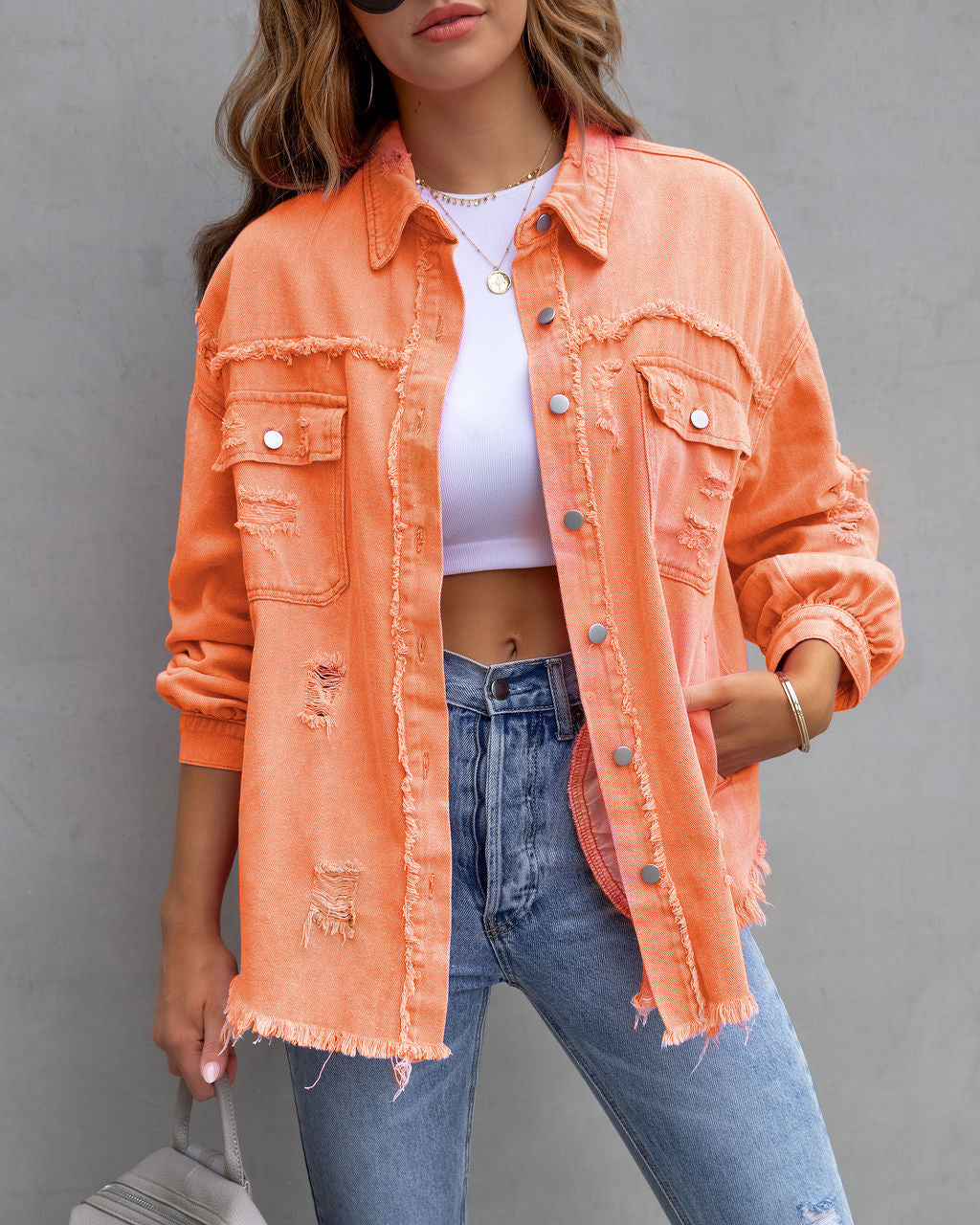 Fashion Ripped Jacket Spring Casual Top