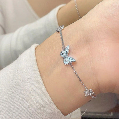 Fashion Blue Luminous Butterfly Necklace Bracelet Set - 16th Avenue