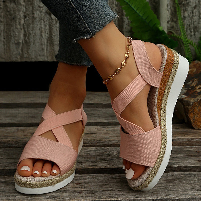 Wedge Sandals For Women Cross-strap Platform Gladiator Hemp Heel Summer Shoes
