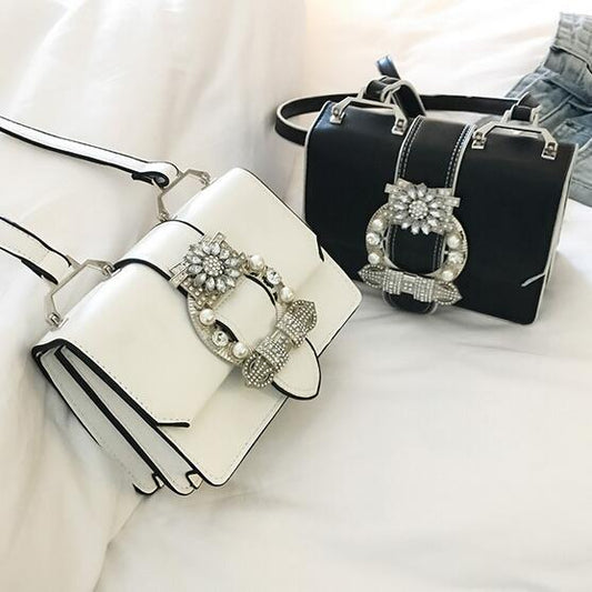 Fashion Diamond Lock Quality PU Leather Elegant Women Shoulder Handbag