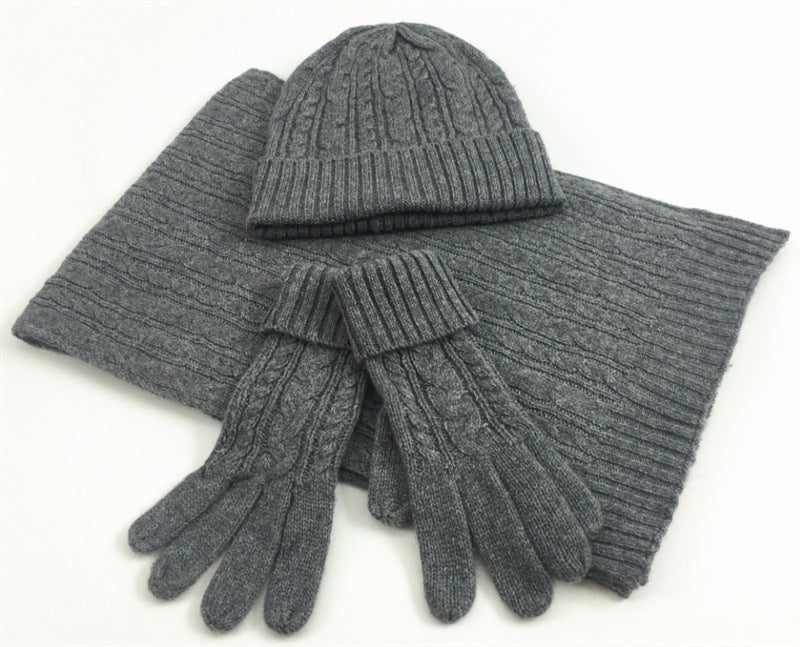 Ladies Fashion Solid Color Twist Warm Hat Scarf Glove Set