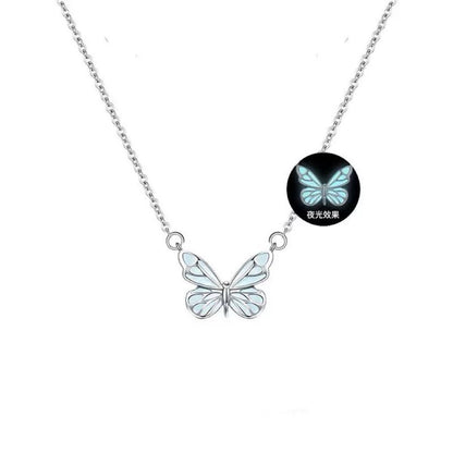 Fashion Blue Luminous Butterfly Necklace Bracelet Set - 16th Avenue