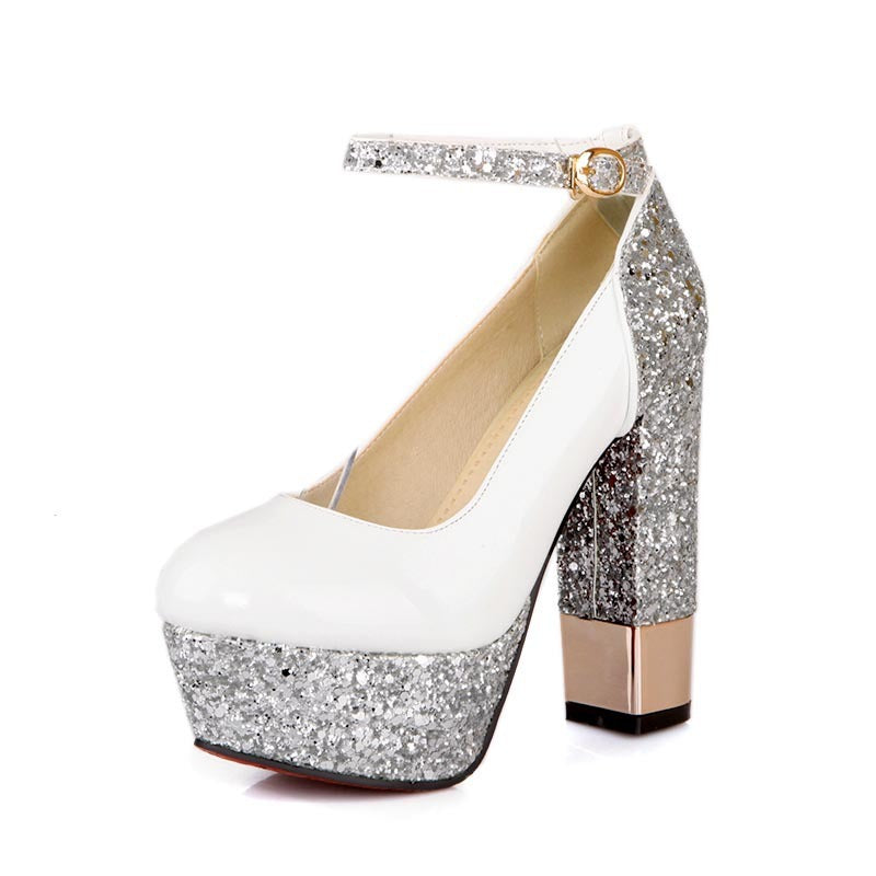 Retro Patent Leather Buckle Platform Thick Heel Shoes