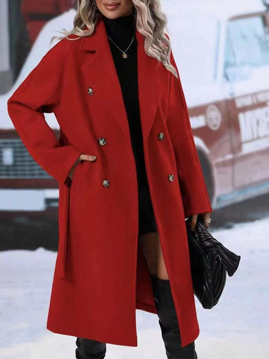 Fashion Lapel Double-breasted Trench Coat With Belt