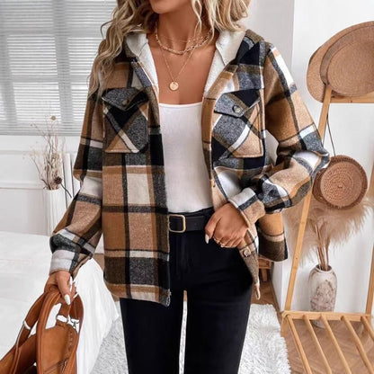 16th Avenue Plaid Fleece Hooded Jacket for Women - Women's Fashion - Women's Clothing - Jackets & Coats - Jackets