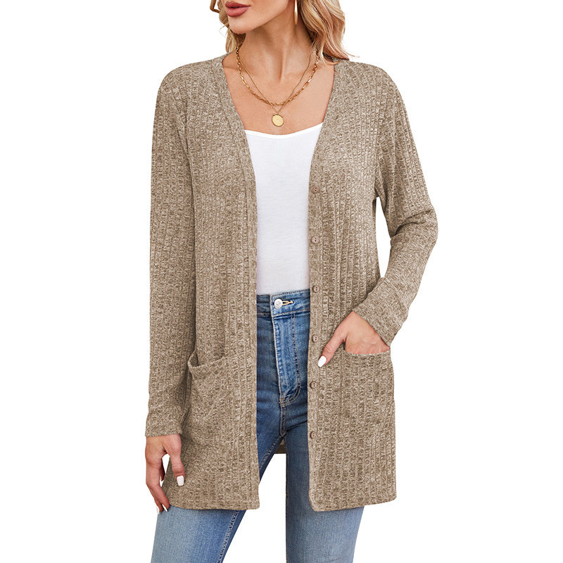 Women's Sunken Stripe Solid Color Long Sleeve Fall Sweater