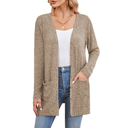 Women's Sunken Stripe Solid Color Long Sleeve Fall Sweater