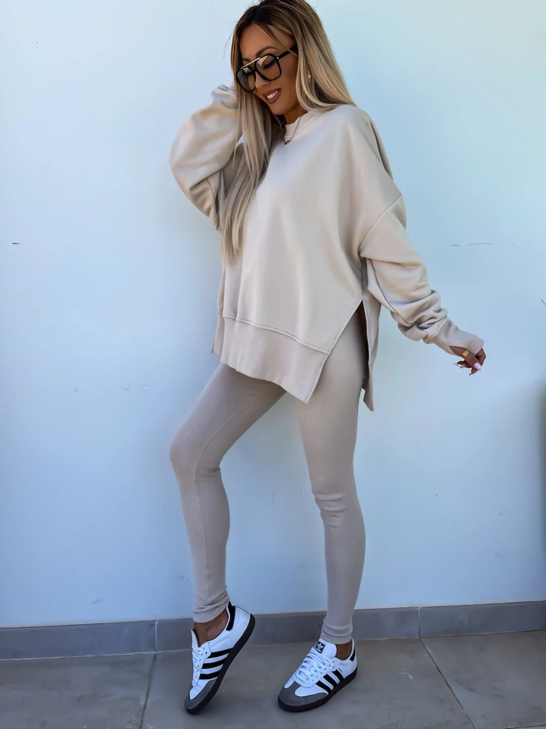 Casual Loose Long Sleeve Crew Neck Sweater Suit