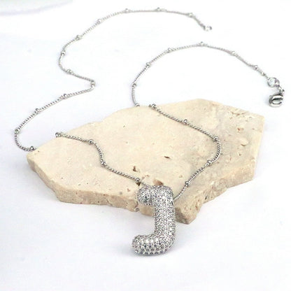 Brass Zircon Bubble Balloon Letter Pendant Necklace For Women - 16th Avenue