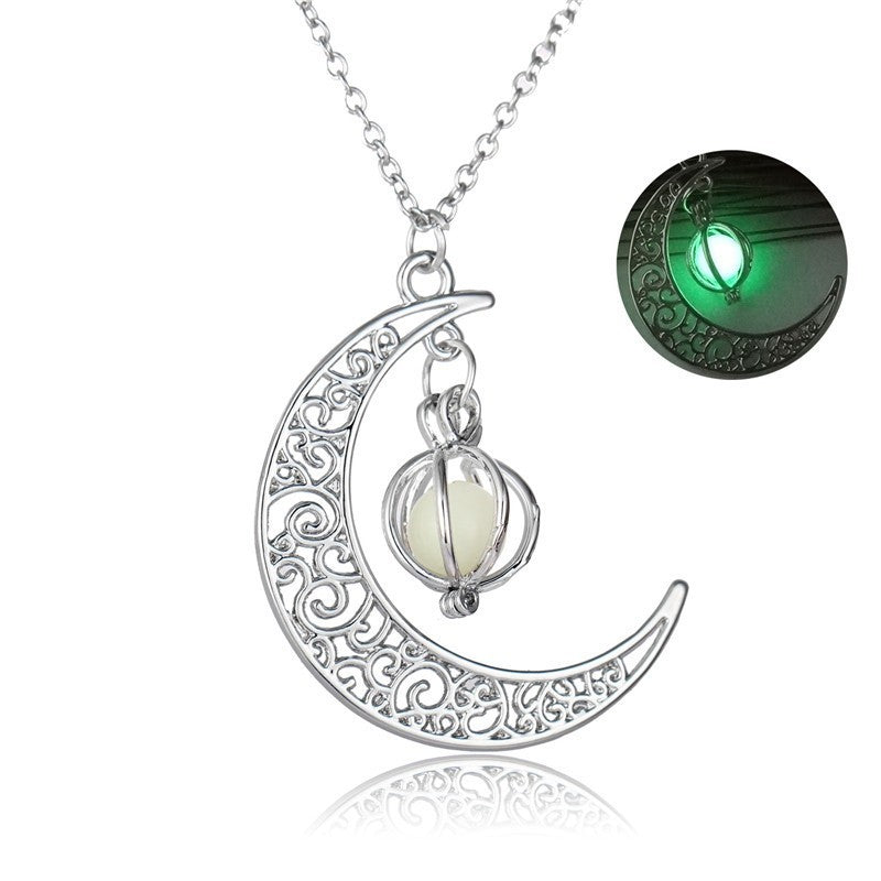 Women Fashion Moon Natural Glowing Stone Healing Necklace Luminous Pendant Jewelry