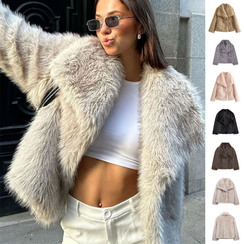 Winter Plush Fashion Thicken Lapel Outwear Coat