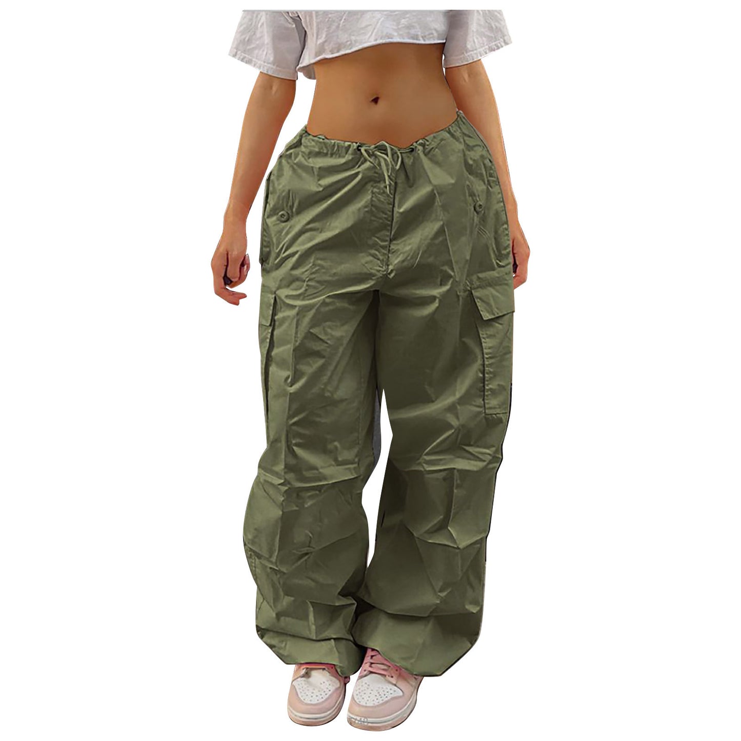 Casual Solid Color Drawstring Cargo Pants Pocket Design Street Fashion