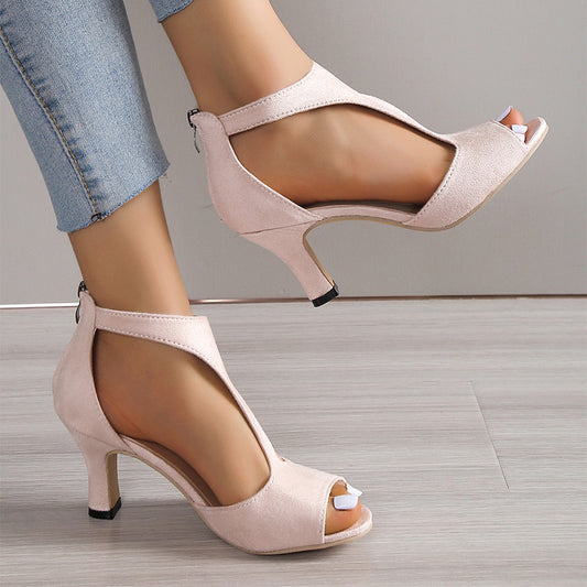High Heel Peep Toe Sandals Back Zipper Outdoor Summer Shoes