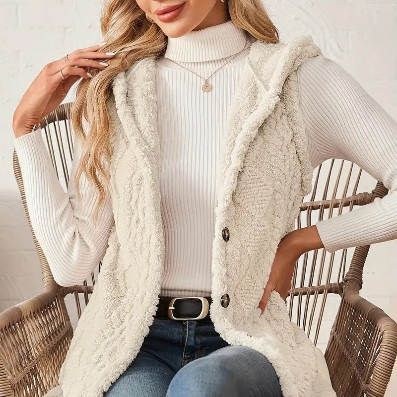 Ladies' Sleeveless Hooded Cardigan Elegant Coat