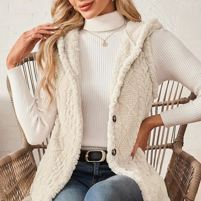 Ladies' Sleeveless Hooded Cardigan Elegant Coat