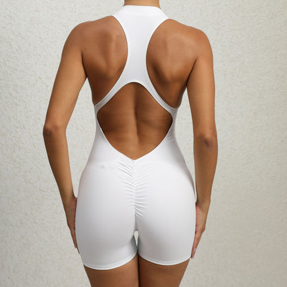 Zippered Yoga Fitness Shorts Jumpsuit Tummy Control Butt Lifting Shape wear - 16th Avenue