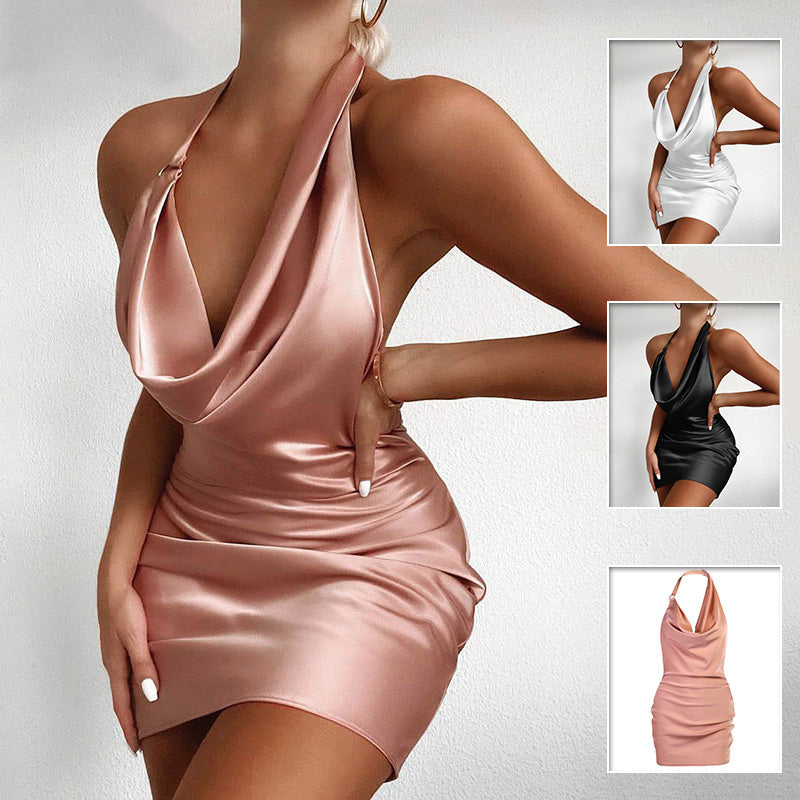 Faux Satin V-Neck Backless Mini Sleeveless Party Dress - 16th Avenue