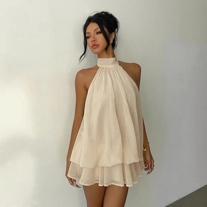 16th Avenue Halter Neck Backless Tie Waist Dress - Women's Clothing