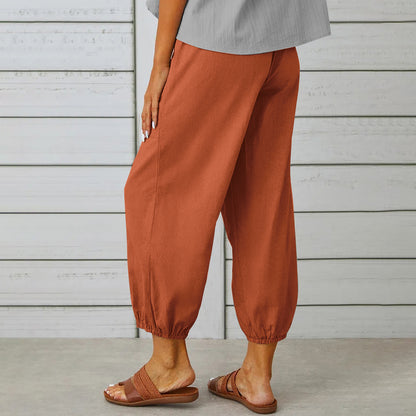 Women's Drawstring Spring Summer Cotton And Linen Trousers With Pockets Button - 16th Avenue