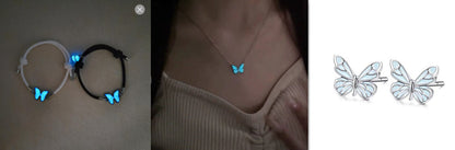 Fashion Blue Luminous Butterfly Necklace Bracelet Set - 16th Avenue
