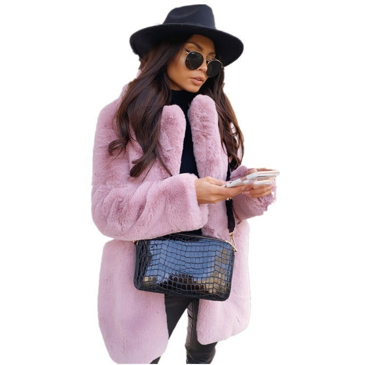 Temperament Long Sleeve Lapel Faux Fur Coat