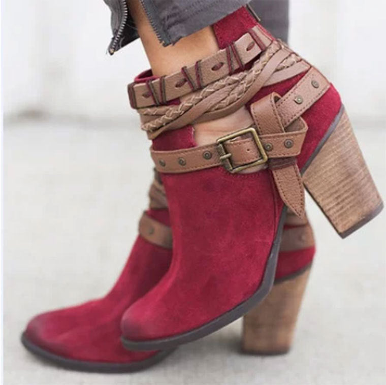 High-heeled Martin Rivet Belt Buckle Boots