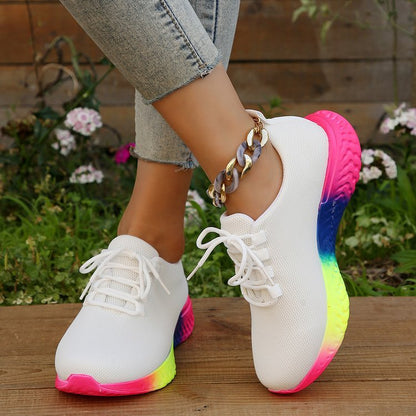 Lace-up Mesh Shoes With Rainbow Sole Design - 16th Avenue