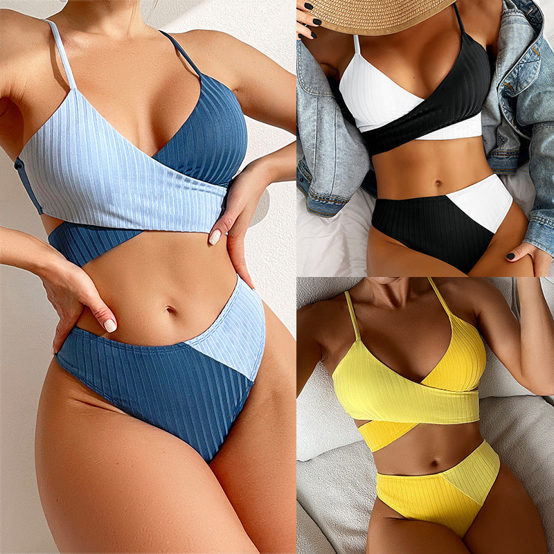 Women's Patchwork Ribbed Bikini Swimwear